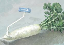  commentary daikon dated katakai no_humans original radish road_sign sign still_life 