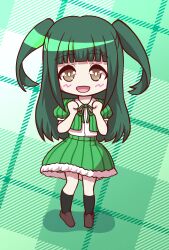  absurdres black_socks brown_eyes brown_shoes commentary_request green_hair green_jacket green_skirt highres ikizulive!_love_live!_bluebird jacket loafers love_live! shirt shoes short_twintails sivematsu skirt smile socks twintails white_shirt yamada_midori 