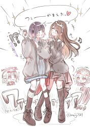  4girls :d :o ^_^ animification bad_girl_(manga) bare_shoulders black_boots black_socks blush boots brown_hair closed_eyes clothing_cutout commentary_request hanai_miharu hanamiya_nina highres holding holding_microphone knee_boots lace-up_boots long_hair looking_at_another matsuoka_misato meiji_(mosamoo3) microphone mole mole_under_eye multiple_girls open_mouth purple_hair real_life short_hair shoulder_cutout smile socks tachibana_azusa voice_actor 