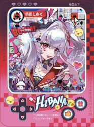  1girl black_choker black_hat choker commentary diamond_(shape) diamond_facial_mark english_commentary english_text facial_mark fang gloves hat hat_ornament heart heart_facial_mark honkai:_star_rail honkai_(series) long_hair long_sleeves mini_hat mini_top_hat open_mouth pink_eyes portrait qingming_tiaohetu rabbit_hat_ornament red_sailor_collar red_shirt sailor_collar shirt single_glove skin_fang solo sparkle_(honkai:_star_rail) sparxie_(honkai:_star_rail) top_hat translation_request twintails white_hair wide_sleeves 