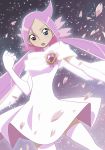  ahoge blue_eyes brooch cherry_blossoms choker dress face flower gloves haganemaru_kennosuke heart heartcatch_precure! heterochromia infinite_precure jewelry lavender_hair long_gloves long_hair magical_girl mugen_silhouette open_mouth petals precure purple_eyes scarf solo thigh-highs thighhighs twintails violet_eyes 