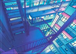  building commentary_request highres inset_border no_humans original outdoors scenery sign signature stairs train wacca005 