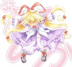  blonde_hair cusozee hat leaning_forward long_hair outstretched_arms solo spread_arms tears thigh-highs thighhighs touhou white_legwear white_thighhighs yakumo_yukari yellow_eyes 