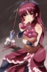  :t apple bag bare_shoulders blush byakuya_mika censored eating fake_censor food fruit kyubey kyuubee mahou_shoujo_madoka_magica polearm ponytail red_eyes red_hair redhead sakura_kyouko shopping_bag solo spear thighhighs weapon 