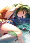  bare_shoulders boots goggles green_eyes green_hair gumi hand_on_head headphones leg_garter legs lying on_side open_mouth shion_(kizuro) short_hair skirt sleeveless smile solo submerged vocaloid water wet wet_clothes wrist_cuffs 