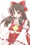  :d brown_hair hakurei_reimu open_mouth smile solo touhou yuekagami 