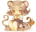  animal_ears bad_id basket bottle brown_hair chibi drinking masirosu mouse mouse_ears mouse_tail nazrin red_eyes sitting solo tail touhou 