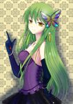  bare_shoulders bracelet c.c. cc clotho_(clotho_ls) clotho_ls code_geass elbow_gloves female gloves green_hair hair_ornament highres jewelry long_hair necklace skirt solo yellow_eyes 