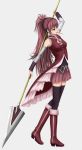  boots bow detached_sleeves eto_ote hair_bow knee_boots long_hair mahou_shoujo_madoka_magica mouth_hold pocky polearm ponytail red_eyes red_hair redhead sakura_kyouko skirt solo spear thigh-highs thighhighs weapon zettai_ryouiki 