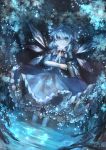  blue blue_eyes blue_hair cirno crystal dutch_angle feet_in_water leaf lowres nature plant short_hair soaking_feet solo standing touhou vetina wading water wings 