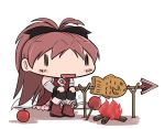  aoki_ume_(style) apple campfire chibi denden fire food fruit hidamari_sketch kyubey kyuubee mahou_shoujo_madoka_magica parody ponytail red_hair redhead sakura_kyouko simple_background sitting solo style_parody taiyaki wagashi wide_face wideface |_| ||_|| 