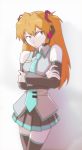  artist_request bare_shoulders blue_eyes cosplay crossed_arms crossover detached_sleeves frown hatsune_miku hatsune_miku_(cosplay) headphones headset necktie neon_genesis_evangelion orange_hair skirt solo soryu_asuka_langley souryuu_asuka_langley thigh-highs thighhighs twintails vocaloid zettai_ryouiki 