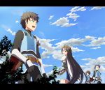  blue_hair casey_(tov) cloud clouds damuron_atomaisu green_eyes letterboxed long_hair sky spoilers tales_of_(series) tales_of_vesperia uniform very_long_hair yeager yoshida_nishi 
