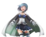  blue_hair cape closed_eyes eyes_closed magical_girl mahou_shoujo_madoka_magica miki_sayaka short_hair simple_background skk smile solo thighhighs 