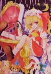  ascot blonde_hair blush bunny chair flandre_scarlet rabbit red_eyes sagami short_hair side_ponytail solo stuffed_animal stuffed_toy teddy_bear the_embodiment_of_scarlet_devil touhou traditional_media wings 