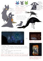  animal animal_focus bird black_feathers blue_skin body_fur bug colored_sclera colored_skin commentary creature creature_focus english_commentary english_text feathers glowing glowing_eyes green_fur grey_skin highres indoors jejejunum miros_bird_(rain_world) monster night open_mouth original outdoors pink_sclera rain_world riding rivulet_(rain_world) saint_(rain_world) simple_background sleeping slugcat spider star_(sky) symbiont_(jejejunum) tentacles white_background yellow_eyes zzz 