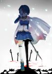  ayase08 blood blue blue_eyes blue_hair cape dripping hand_over_eye mahou_shoujo_madoka_magica miki_sayaka multiple_hands one_eye_covered pun2 revision short_hair solo sword tears thigh-highs thighhighs torn_cape weapon 