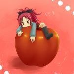  apple boots food fruit jewelry knee_boots lurid mahou_shoujo_madoka_magica oversized_object ponytail red red_eyes red_hair redhead ring sakura_kyouko solo 