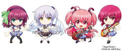  >:) 4girls :d ahoge angel_beats! aqua_eyes black_boots black_ribbon black_skirt black_thighhighs blue_sailor_collar blue_skirt blunt_bangs boots chibi chibi_only closed_mouth commentary_request copyright_notice demon_tail eyes_visible_through_hair fang fighting_stance frown full_body guitar gun hair_between_eyes hairband hand_sonic handgun happy hayase_hiromu highres holding holding_guitar holding_gun holding_instrument holding_plectrum holding_weapon index_finger_raised instrument iwasawa_masami jacket kneehighs knees_together_feet_apart leg_ribbon long_hair long_sleeves looking_at_viewer medium_hair midriff miniskirt multiple_girls nakamura_yuri neckerchief official_art open_mouth outstretched_arm pink_eyes pink_hair pink_neckerchief pleated_skirt plectrum ponytail purple_hair purple_hairband red_eyes red_hair ribbon sailor_collar sailor_shirt sample_watermark school_uniform shinda_sekai_sensen_uniform shirt sidelocks simple_background skirt smile smug socks split_mouth standing standing_on_one_leg tachibana_kanade tail tareme thigh-highs tsurime two_side_up v-shaped_eyebrows very_long_hair watermark weapon white_background white_hair white_shirt white_socks yellow_eyes yellow_jacket yui_(angel_beats!) zettai_ryouiki 
