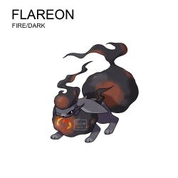  2022 artist_name black_fire burning character_name commentary creature creature_focus english_commentary english_text fakemon fire flareon highres looking_at_viewer no_humans one_eye_closed pokemon pokemon_(creature) second-party_source shu'la simple_background solo star_(symbol) white_background 