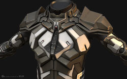  3d armor armored_bodysuit commentary company_logo company_name copyright_logo copyright_name dark_background dated english_commentary eve_online grey_armor grey_background highres logo marmoset_toolbag_(medium) maya_(medium) no_humans official_art realistic science_fiction simple_background undoz upper_body 