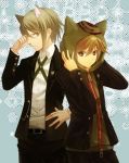  animal_ears brown_eyes brown_hair cat_ears dangan-ronpa dangan_ronpa glasses hijiri_ruka hood multiple_boys naegi_makoto togami_byakuya 