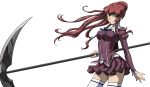  arnett_mcmillan arnett_mcmillian big breasts freezing freezing_(series) hair highres long long_hair mcmillan_arnett ponytail red red_hair ribbon school_uniform scythe simple_background skirt solo thighhighs vector_trace weapon 