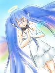  blue_hair collar dress halo long_hair nymph_(sora_no_otoshimono) praying sora_no_otoshimono twintails very_long_hair 