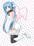  blue_eyes blue_hair boots collar garters long_hair nymph_(sora_no_otoshimono) sora_no_otoshimono thigh-highs thighhighs twintails 