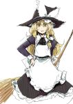  blonde_hair blush braid broom face hand_on_hip hat highres kirisame_marisa long_hair simple_background sketch solo tai0201 touhou witch witch_hat yellow_eyes 