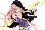 blue_eyes bracelet camisole hoodie jewelry kyou_zip long_hair megurine_luka microphone microphone_stand nail_polish necklace paint_splatter pink_hair solo spiked_bracelet spikes torn_clothes vocaloid 