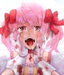  blood gloves highres kaname_madoka magical_girl mahou_shoujo_madoka_magica open_mouth pink_eyes pink_hair rainyday_7th short_hair short_twintails tears teeth twintails 