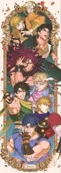  6+boys battle_tendency birthmark caesar_anthonio_zeppeli commentary_request dio_brando dixie_cup_hat family gakuran grandfather_and_grandson hat highres joestar_birthmark jojo_no_kimyou_na_bouken jojo_pose jonathan_joestar jonathan_joestar's_pose joseph_joestar joseph_joestar_(young) kars_(jojo) kujo_jotaro kujo_jotaro's_pose layered_sleeves long_sleeves mappo_m2 military_hat multiple_boys phantom_blood scarf school_uniform short_over_long_sleeves short_sleeves stardust_crusaders 
