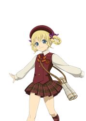  1girl artist_request binoculars blonde_hair blue_eyes braid child closed_mouth cowboy_shot folded_braid game_cg hat looking_at_viewer official_alternate_costume official_alternate_hairstyle official_art patty_fleur patty_fleur_(chairman's_granddaughter) red_hat red_skirt red_vest school_uniform shirt short_hair simple_background skirt smile solo standing tales_of_(series) tales_of_asteria tales_of_vesperia third-party_source transparent_background vest white_shirt 