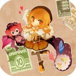  boots charlotte_(madoka_magica) chibi hat heart mahou_shoujo_madoka_magica postage_stamp postmark shio_(alpino) stamp thigh-highs thighhighs tomoe_mami yellow_eyes 