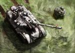  damaged dirt flower flower_tank grass gun highres kabihuton machine_gun military military_vehicle ofuda rock tank touhou vehicle vines weapon yin_yang 