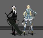  alternate_costume animal_ears armor black_legwear eila_ilmatar_juutilainen huge_weapon multiple_girls nohoro pantyhose sanya_v_litvyak strike_witches sword weapon white_legwear 