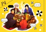  adachi_tooru black_hair blush brown_hair doujima_nanako doujima_ryoutarou english food grey_hair kotatsu narukami_yuu nasie persona persona_4 seiza seta_souji short_hair sitting table twintails 