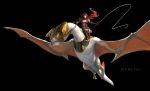  armored body_suit bodysuit brown_hair cloak dragon female flying riding shield short_hair warrior whip wings 