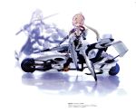  absurdres ach ach_stradale ahoge blonde_hair blurry bodysuit breasts busou_shinki choco depth_of_field doll_joints highres mecha_musume multiple_girls red_eyes smile solo twintails vehicle white_hair 
