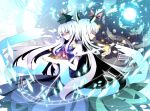  back-to-back bad_id dual_persona ex-keine flying_paper full_moon glowing hat horns itoo kamishirasawa_keine long_hair moon multiple_girls night night_sky number numbers paper roman_numerals scroll sky star_(sky) starry_sky touhou white_hair 