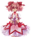  bad_id bow bubble_skirt choker gloves hair_bow jewelry kaname_madoka magical_girl mahou_shoujo_madoka_magica pendant pink_eyes pink_hair puffy_sleeves short_hair short_twintails simple_background solo tears tsukuda0310 twintails 