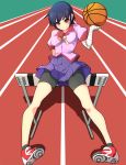  bandage bandages basketball bike_shorts black_hair brown_eyes hurdle kanbaru_suruga koflif monogatari_(series) perspective pigeon-toed pigeon_toed red_eyes school_uniform shoes short_hair skirt sneakers solo tomboy track track_and_field 