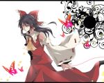  ascot black_hair bow butterfly detached_sleeves hair_bow hakurei_reimu letterboxed long_hair miko red_eyes red_string solo string toudou_(dolce) touhou 