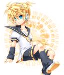  bad_id blue_eyes headphones highres kagamine_len male school_uniform sitting solo ueno_tsuki vocaloid 