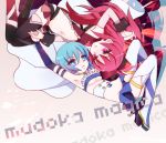  adapted_costume blue_eyes blue_hair hand_holding holding_hands kani long_hair magical_girl mahou_shoujo_madoka_magica midriff miki_sayaka multiple_girls navel pink_eyes pink_hair sakura_kyouko short_hair thigh-highs thighhighs white_legwear white_thighhighs 