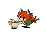  baku_taso cat chibi fang kaenbyou_rin simple_background solo touhou wheelbarrow 