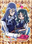  :p argyle argyle_background belt blue_eyes blue_hair chroming_phantasy cobraja flower happy heartcatch_precure! kurumi_erika long_hair necktie open_mouth payot precure shorts smile tape_measure tongue very_long_hair vest wink 