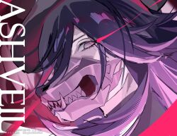  1boy ashveil_(honkai:_star_rail) black_hair black_shirt character_name commentary_request fedora gloves gradient_hair hat hat_ornament highres honkai:_star_rail honkai_(series) kukatsuma long_hair looking_at_viewer male_focus mask mouth_mask multicolored_hair shirt solo supplicant_mask turtleneck twitter_username violet_eyes watermark white_gloves white_hat 