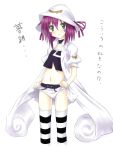  green_eyes hat merry_nightmare midriff navel open_mouth purple_hair shorts solo striped striped_legwear striped_thighhighs suimii thigh-highs thighhighs yumekui_merry 